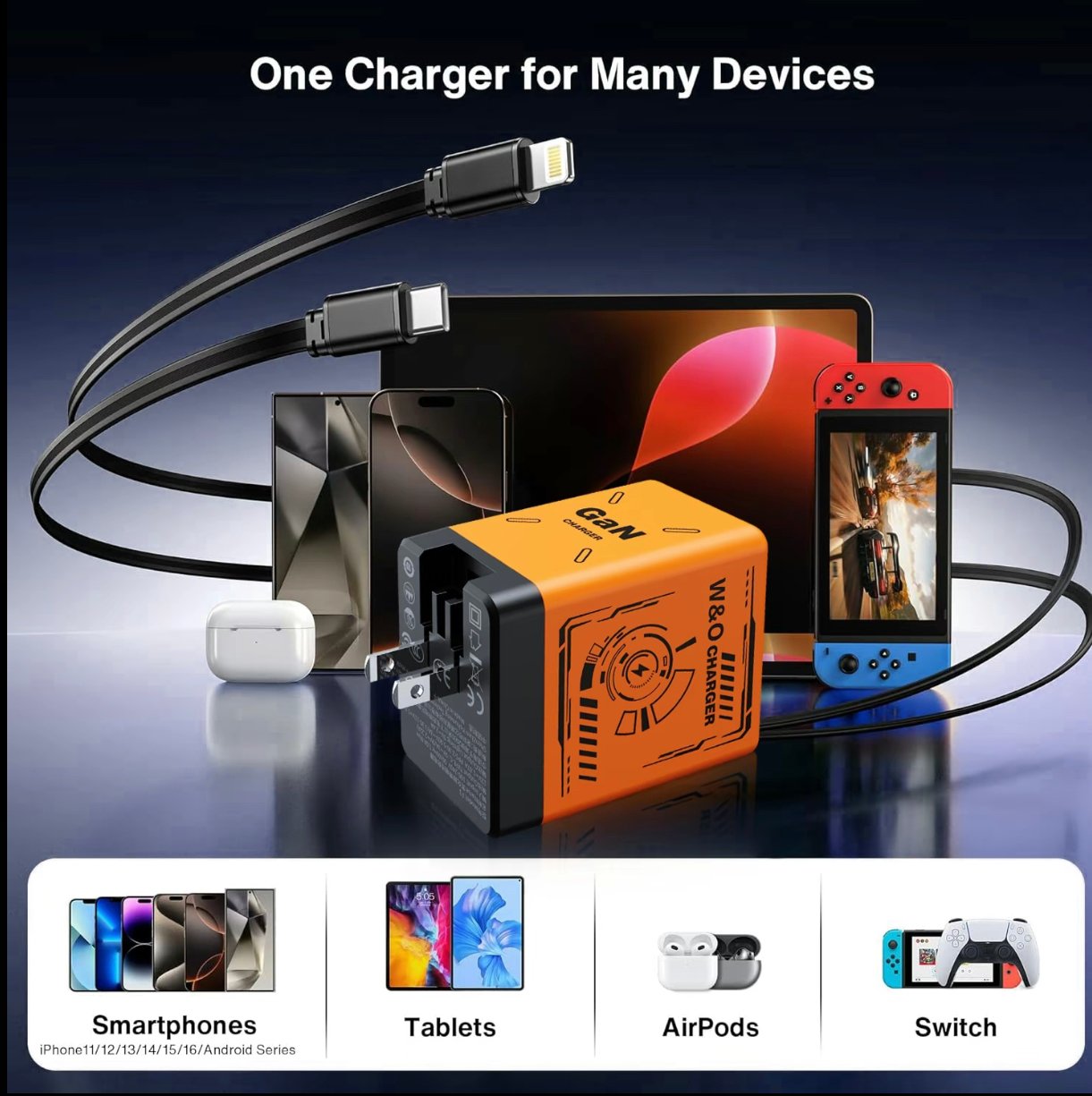 ⏰KÖP 2 FÅ FRAKTFRITT💥W&O 2-i-1 GaN 20W snabbladdare