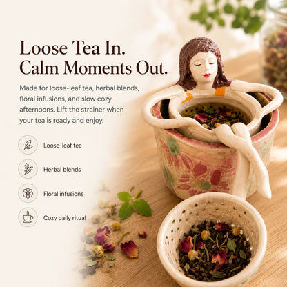 🍵Whimsical Sitting Lady Ceramic Tea Strainer Collection
