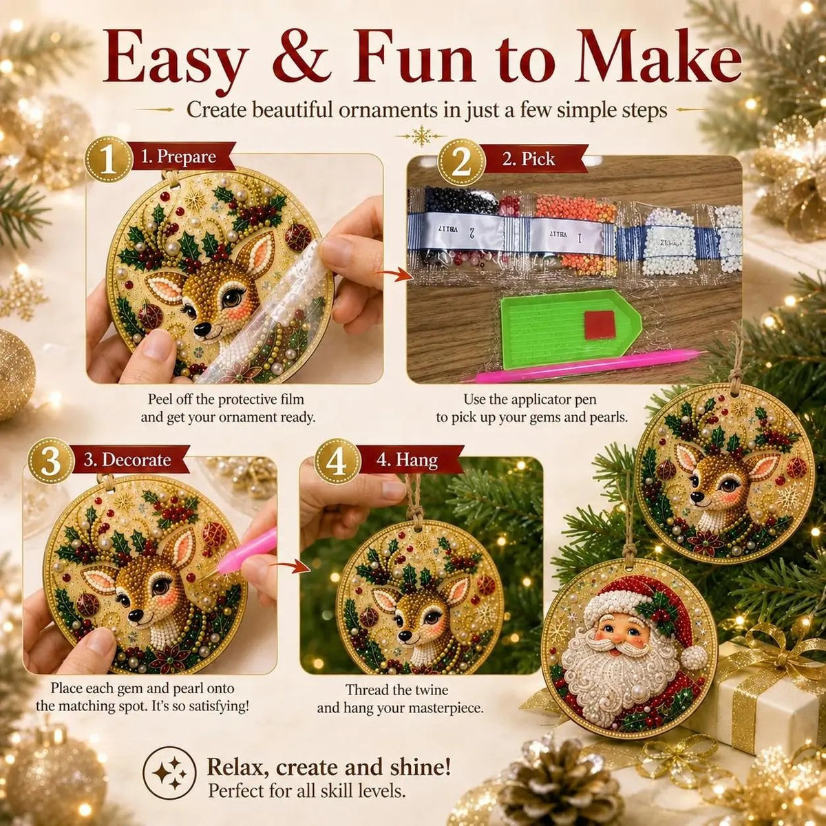 Christmas DIY Diamond Painting Ornaments Kit – Xmas Tree Hanging Craft Decoration