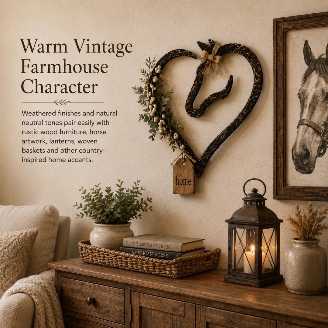 💖Rustic Horse Heart Wall Decor with Greenery – Farmhouse Equestrian Home Accent