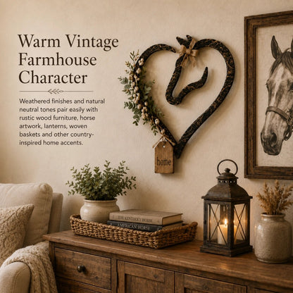 💖Rustic Horse Heart Wall Decor with Greenery – Farmhouse Equestrian Home Accent