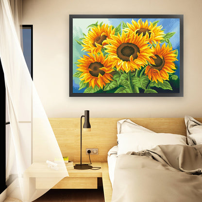 Solros – Korsstygnskit med pärlor (66 x 49 cm）