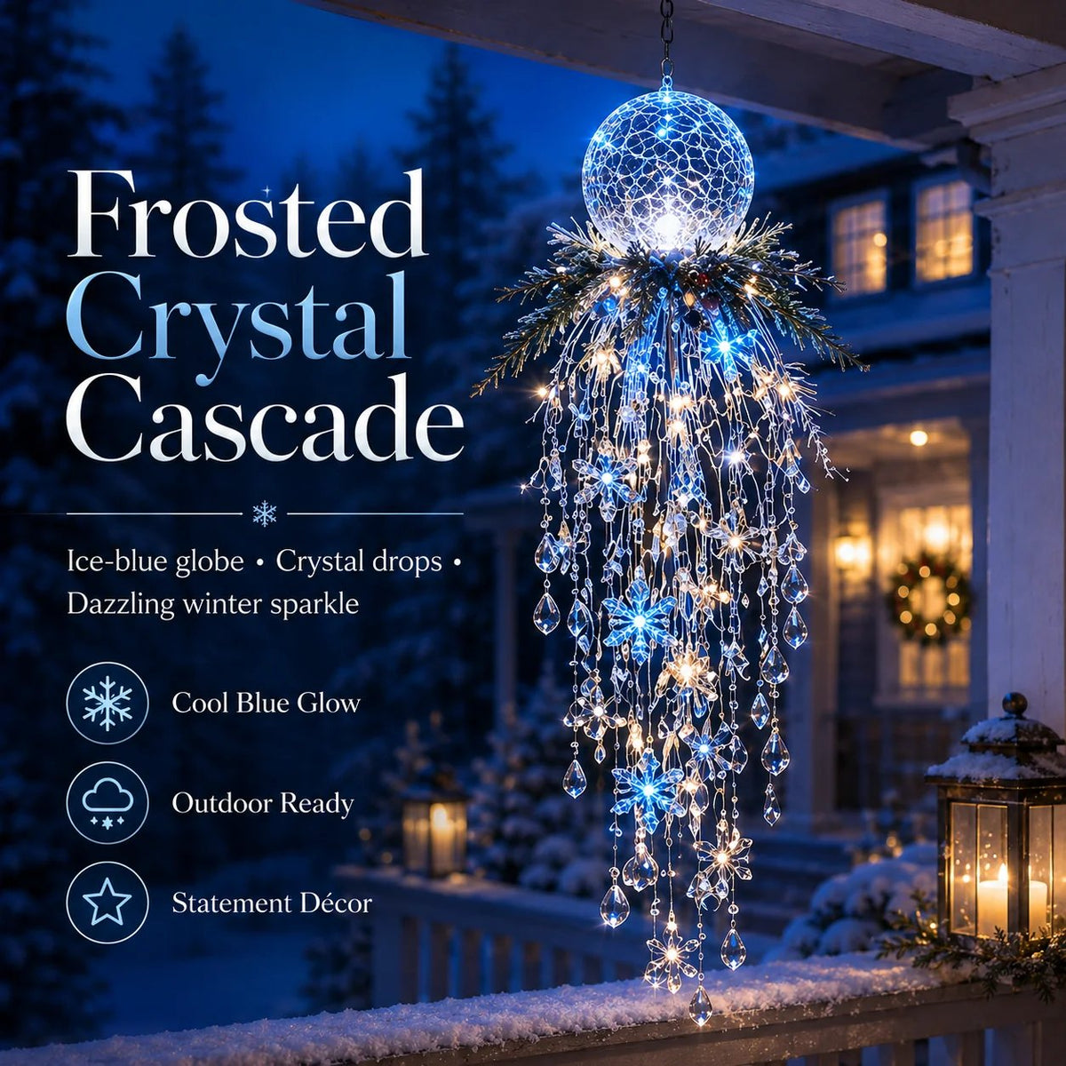 ❄️Crystal Cascade Christmas Lights – Hanging LED Veranda Decorations: Snowflakes & Crystals ✨
