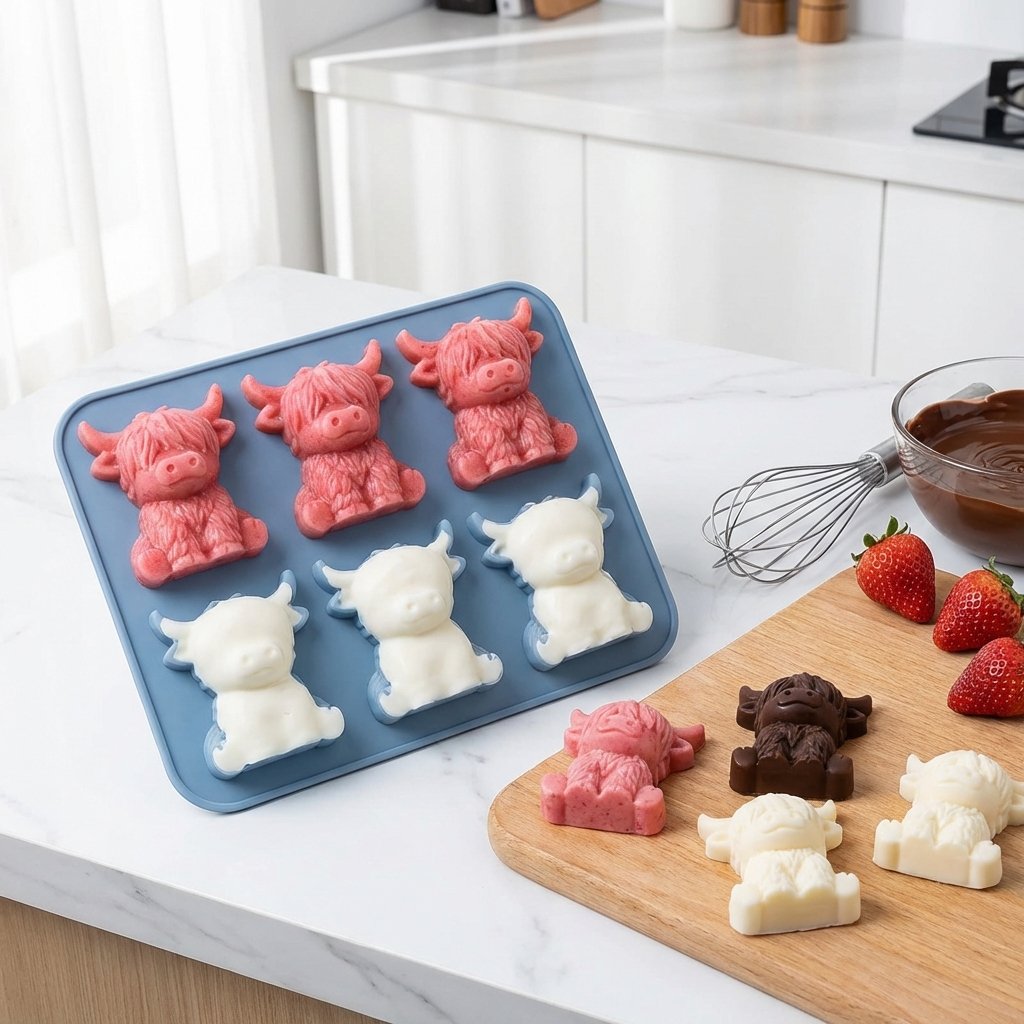 🐮 Mini Highland Cow Ice Cube Mold – Cute 3D Ice for Drinks, Parties & Gifts