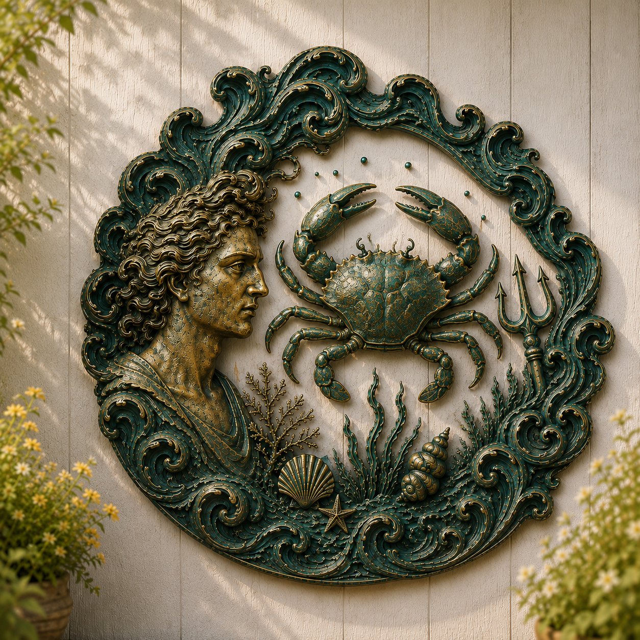 🔱‘Blessing of the Ancient Sea God’ Mural – 🌊Vintage Classical-Style Metal Wall Decoration
