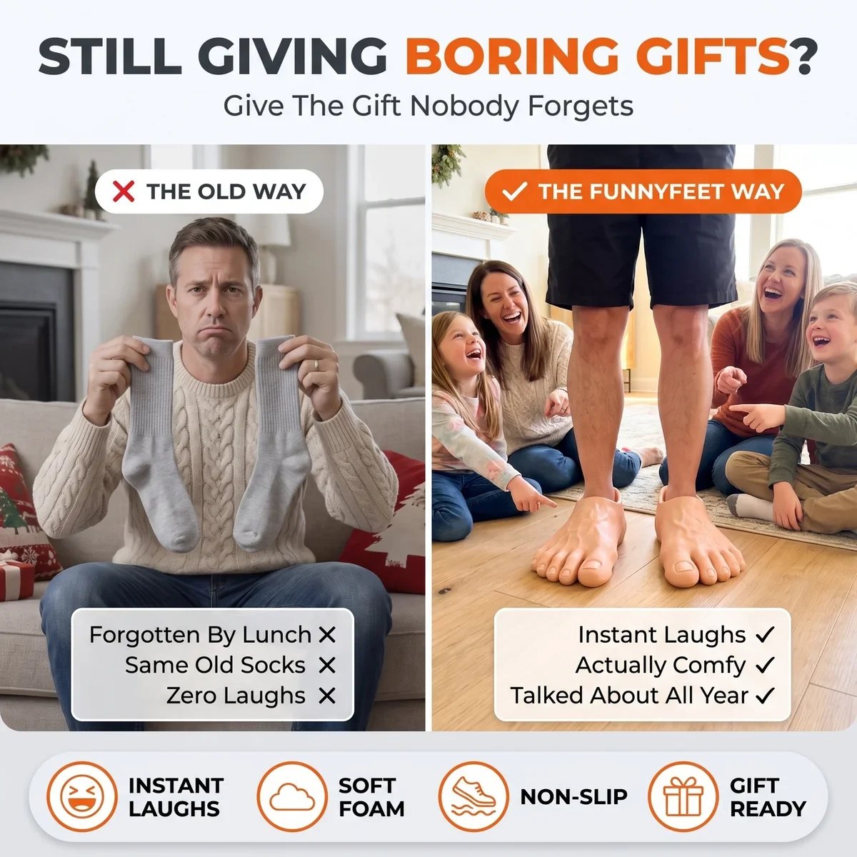 😂 Realistic Barefoot Slippers – Funny Giant Toe Slides, Hilarious Prank Gift 👣