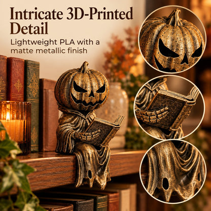 🎃Reading Pumpkin Shelf Sitter Cozy Halloween Bookshelf Decor for Book Lovers