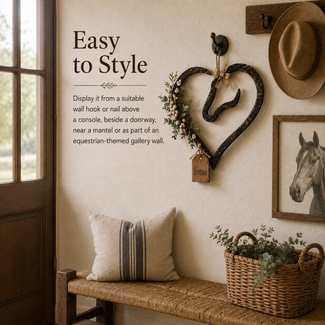 💖Rustic Horse Heart Wall Decor with Greenery – Farmhouse Equestrian Home Accent