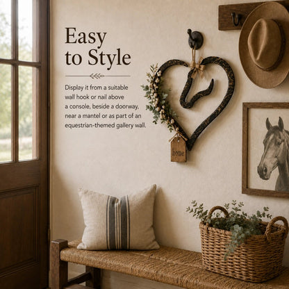 💖Rustic Horse Heart Wall Decor with Greenery – Farmhouse Equestrian Home Accent