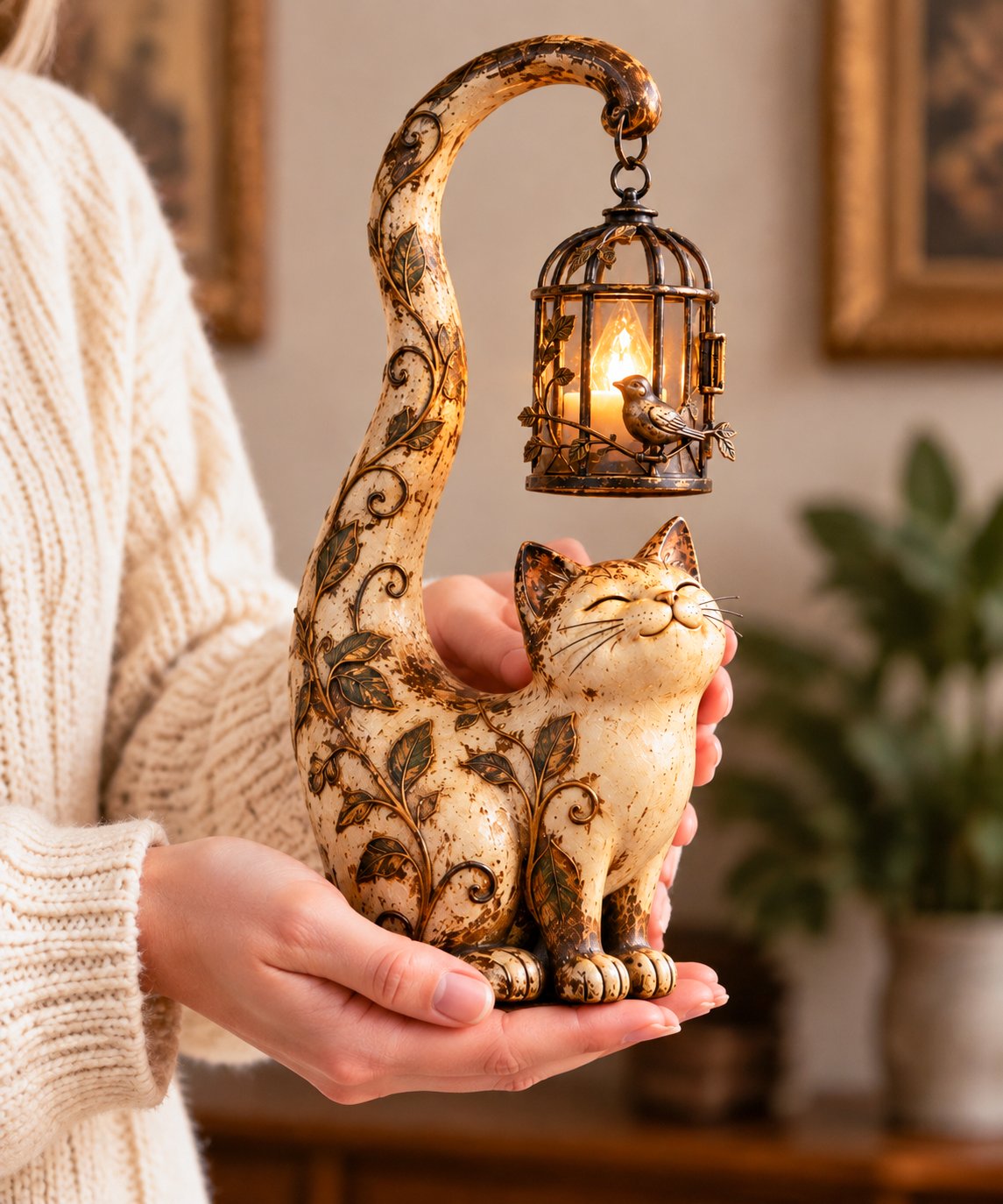 🐈‍⬛Vintage Cat Lantern Sculpture Lamp - A Little Guardian of Warmth, Memories & Cozy Corners✨
