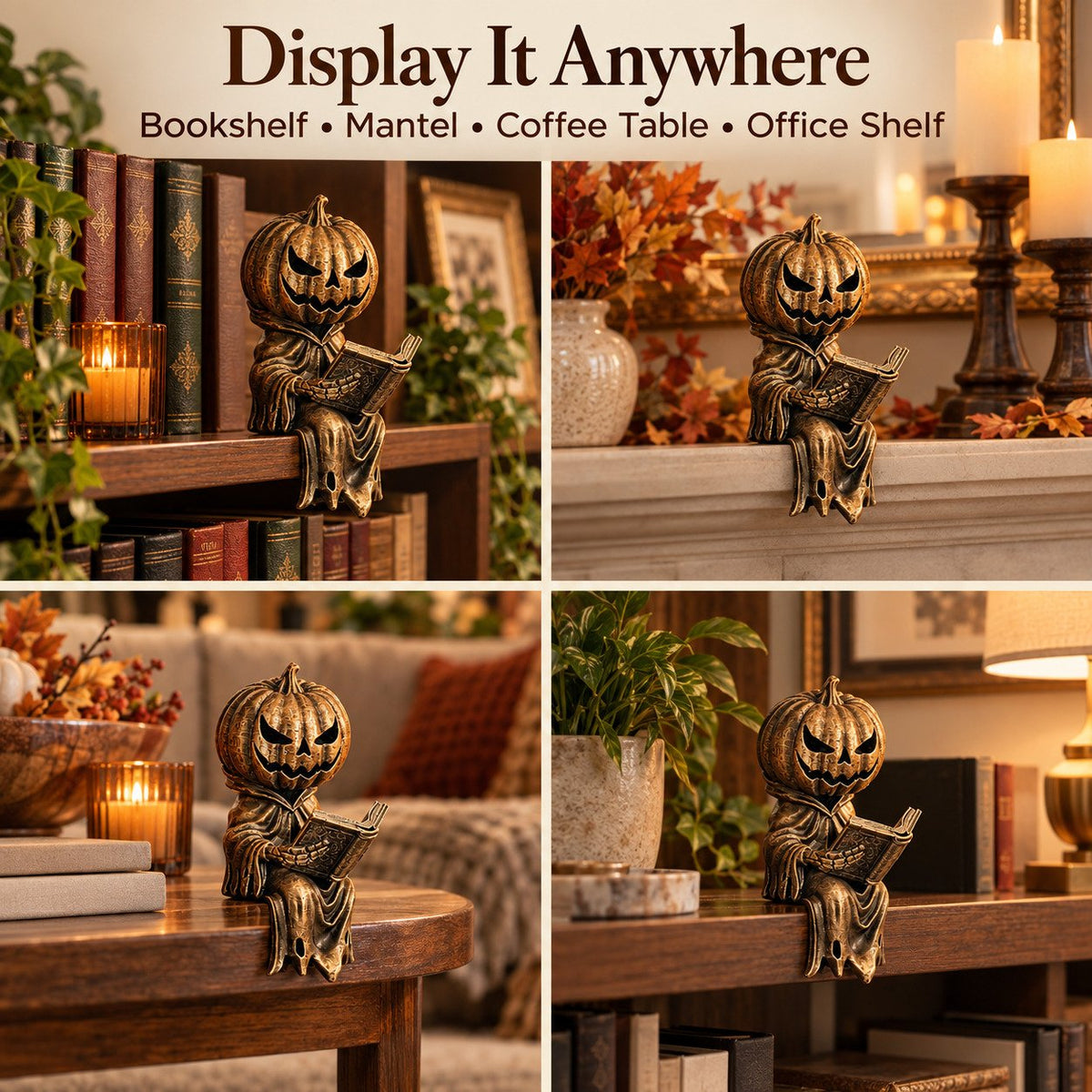 🎃Reading Pumpkin Shelf Sitter Cozy Halloween Bookshelf Decor for Book Lovers