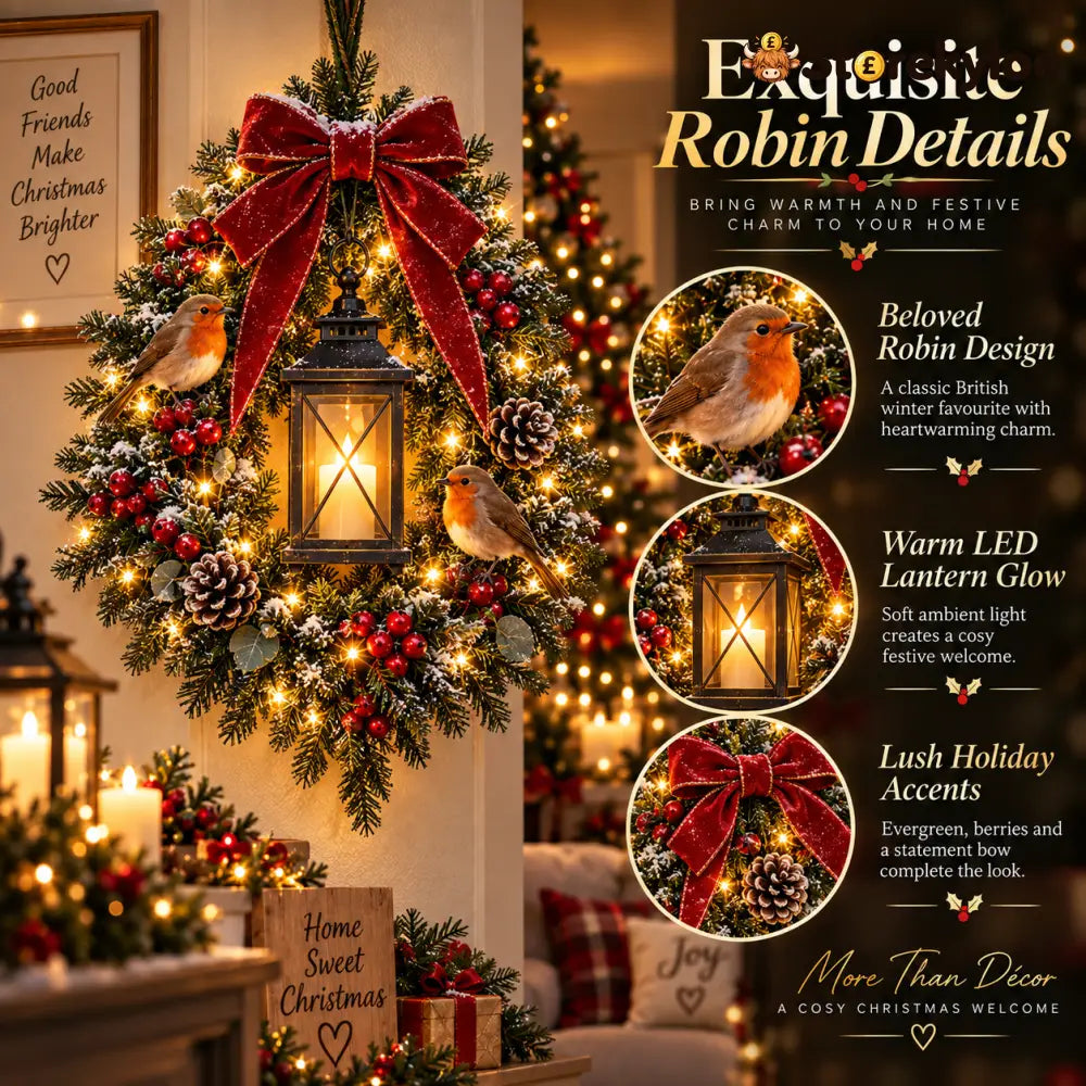 ✨🐦 A Robin Glow™ – Lighted Robin Christmas Wreath