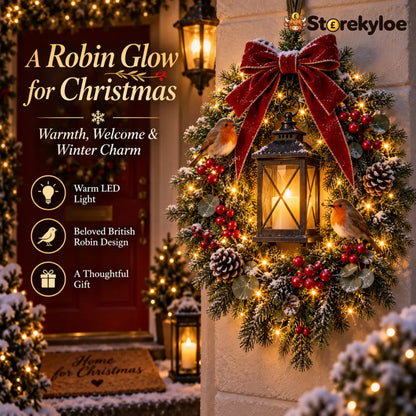✨🐦 A Robin Glow™ – Lighted Robin Christmas Wreath
