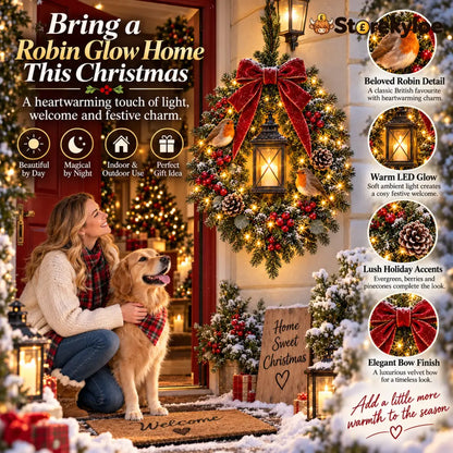 ✨🐦 A Robin Glow™ – Lighted Robin Christmas Wreath