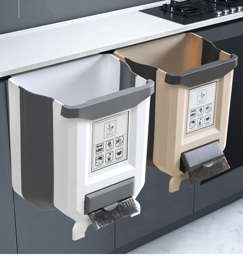 Fällbar köksskåp dörrmonterad papperskorg och skräpskopa