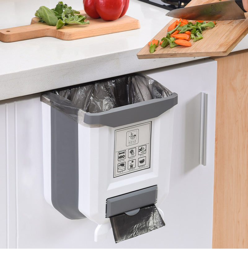 Fällbar köksskåp dörrmonterad papperskorg och skräpskopa