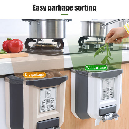 Fällbar köksskåp dörrmonterad papperskorg och skräpskopa