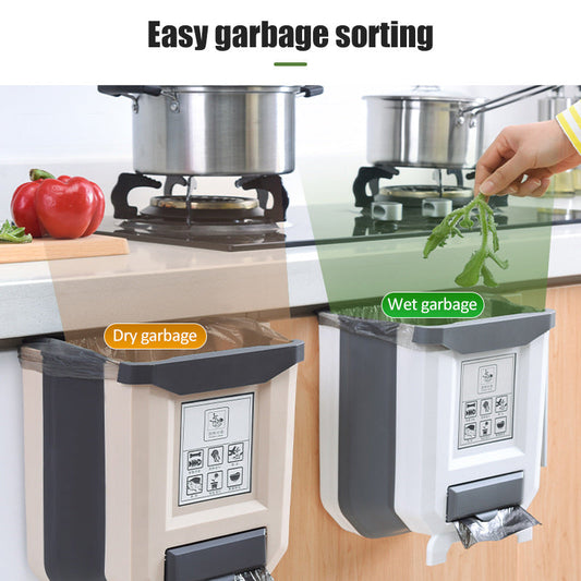 Fällbar köksskåp dörrmonterad papperskorg och skräpskopa