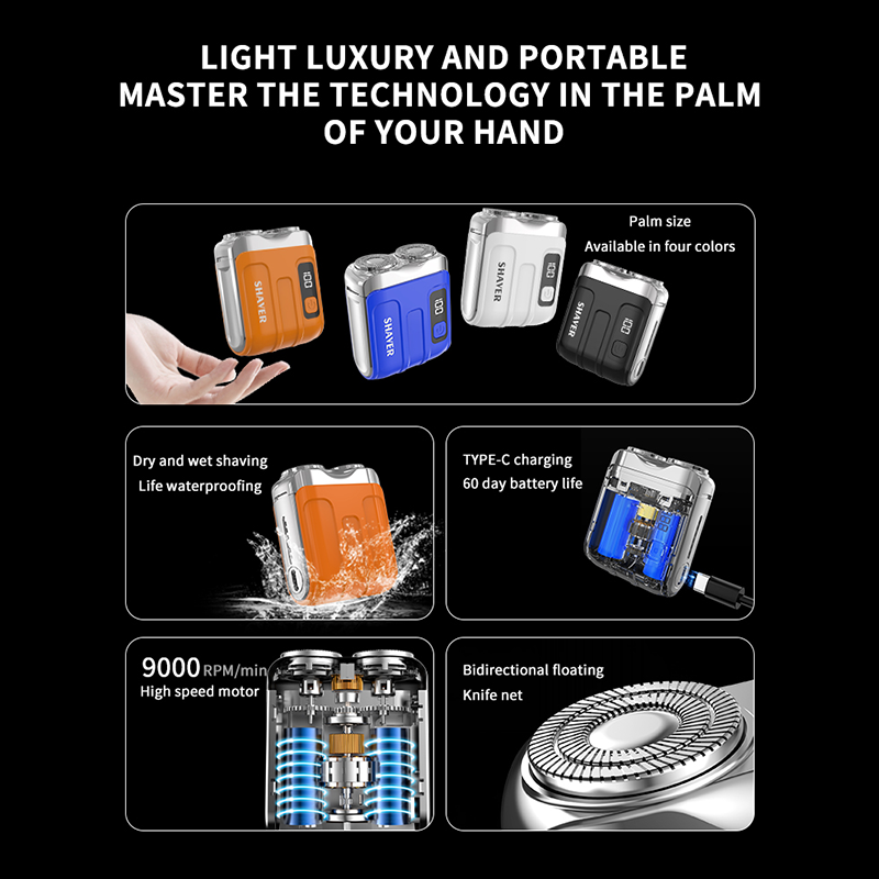 ⚡Portable Mini Men's Electric Shaver – AI Beard Sensing, Magnetic Head, Fast Charge ✨