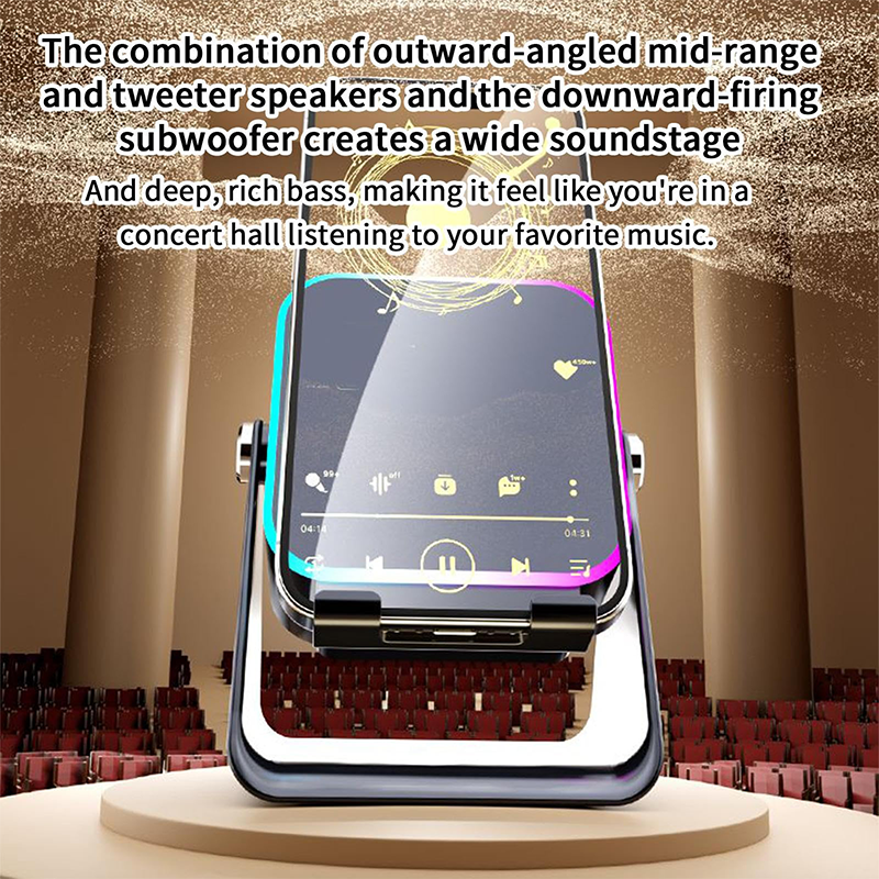 5-i-1 trådlös induktionshögtalare med Bluetooth och justerbart telefonstativ