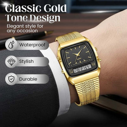 ⌚ Retro Style Square Face Multifunction Watch – Dual Display, Zinc Alloy, Stainless Steel ✨