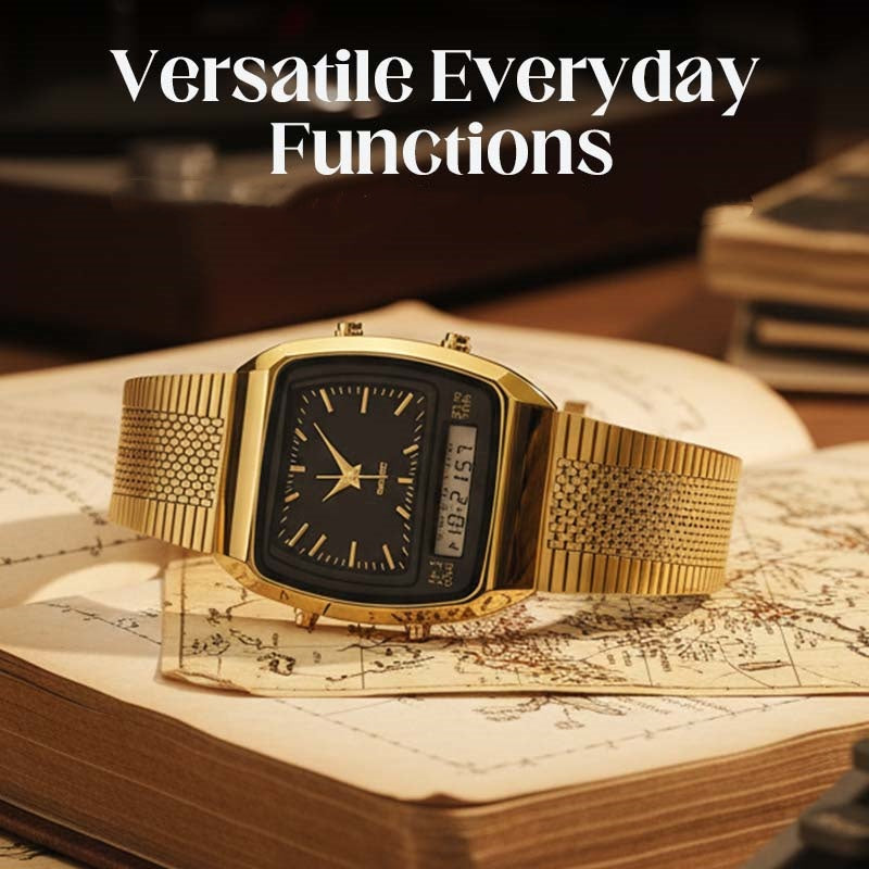 ⌚ Retro Style Square Face Multifunction Watch – Dual Display, Zinc Alloy, Stainless Steel ✨