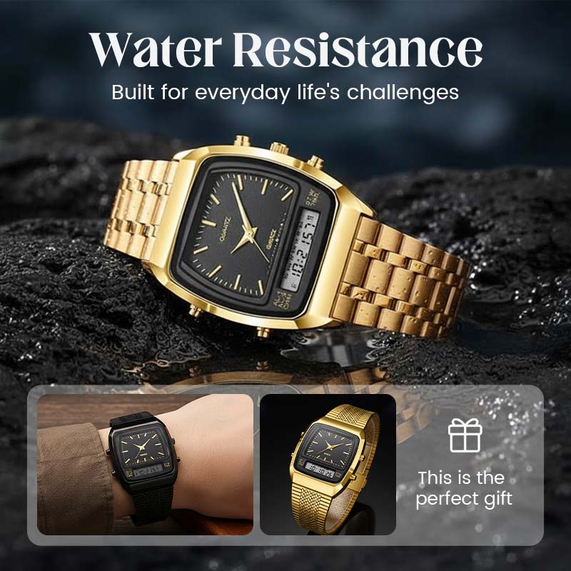 ⌚ Retro Style Square Face Multifunction Watch – Dual Display, Zinc Alloy, Stainless Steel ✨