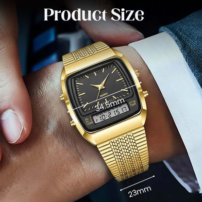 ⌚ Retro Style Square Face Multifunction Watch – Dual Display, Zinc Alloy, Stainless Steel ✨