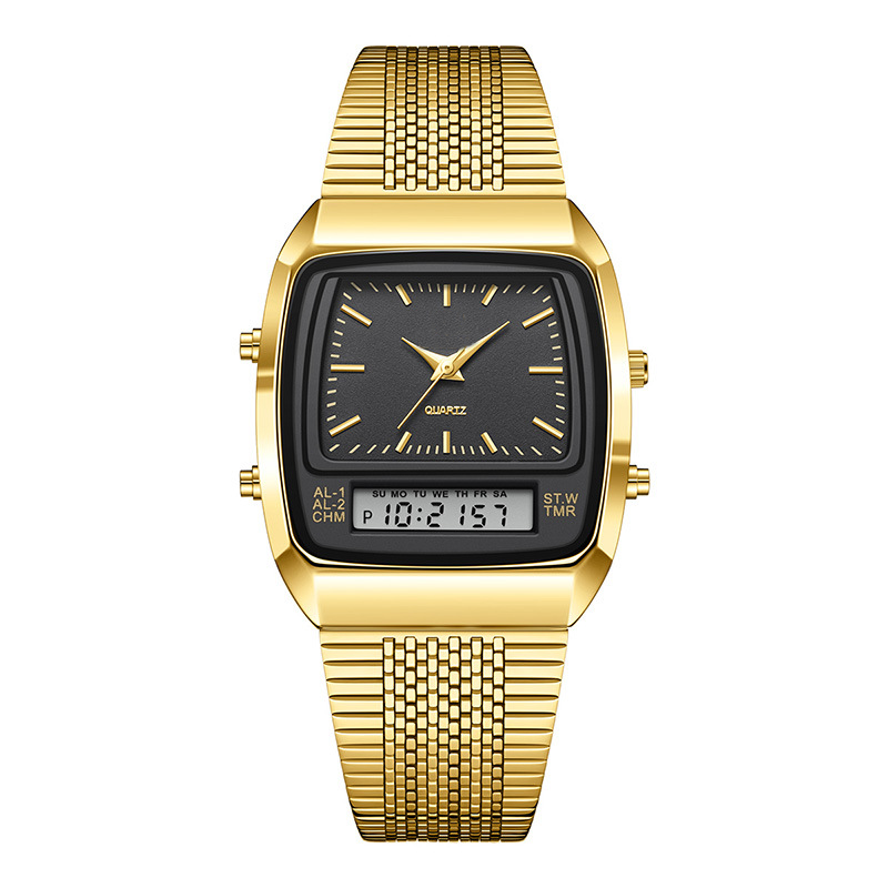 ⌚ Retro Style Square Face Multifunction Watch – Dual Display, Zinc Alloy, Stainless Steel ✨
