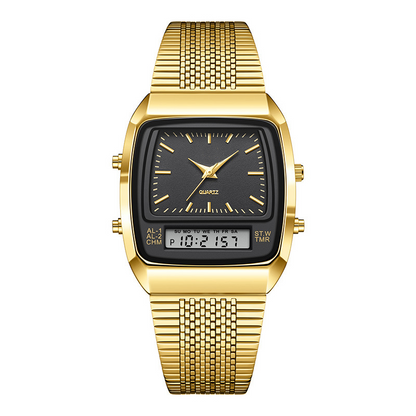 ⌚ Retro Style Square Face Multifunction Watch – Dual Display, Zinc Alloy, Stainless Steel ✨