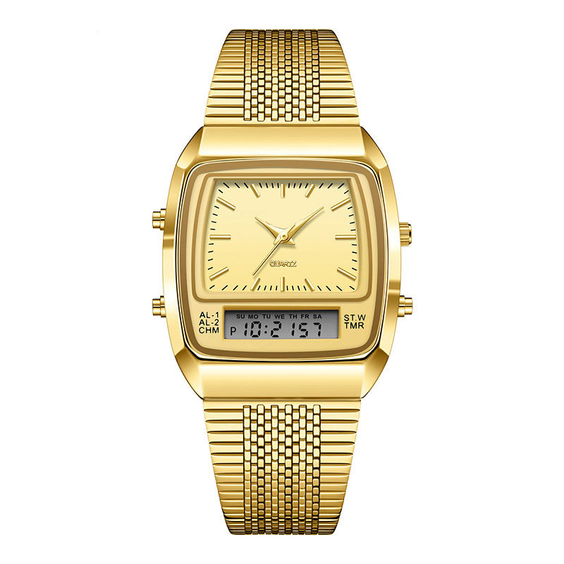 ⌚ Retro Style Square Face Multifunction Watch – Dual Display, Zinc Alloy, Stainless Steel ✨