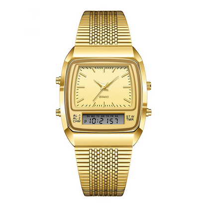⌚ Retro Style Square Face Multifunction Watch – Dual Display, Zinc Alloy, Stainless Steel ✨
