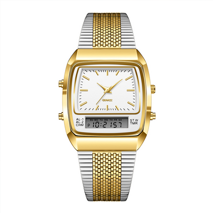 ⌚ Retro Style Square Face Multifunction Watch – Dual Display, Zinc Alloy, Stainless Steel ✨
