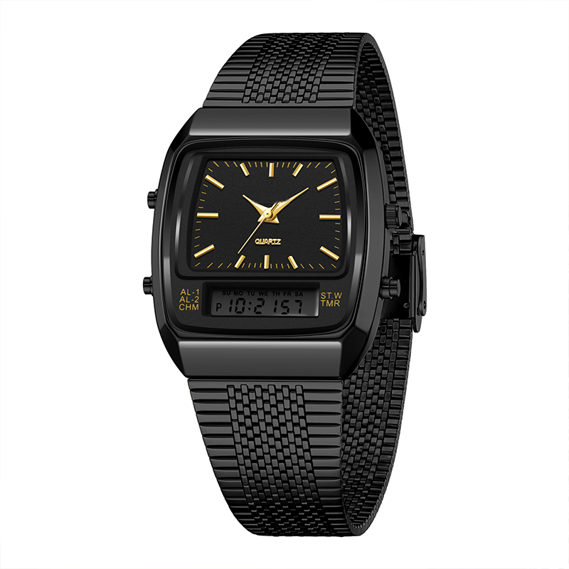 ⌚ Retro Style Square Face Multifunction Watch – Dual Display, Zinc Alloy, Stainless Steel ✨