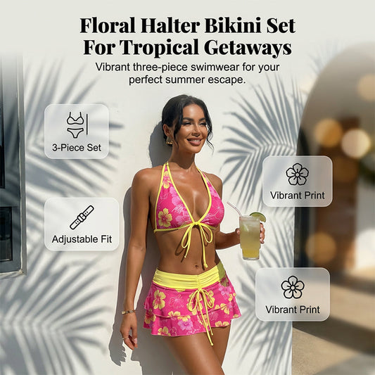 3-Piece Tropical Bikini Set