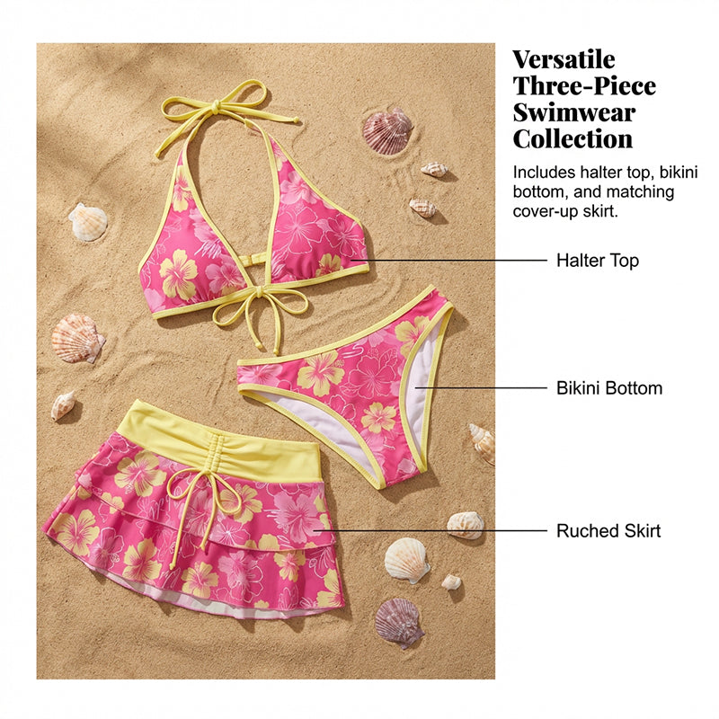 3-Piece Tropical Bikini Set