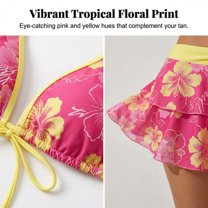 3-Piece Tropical Bikini Set