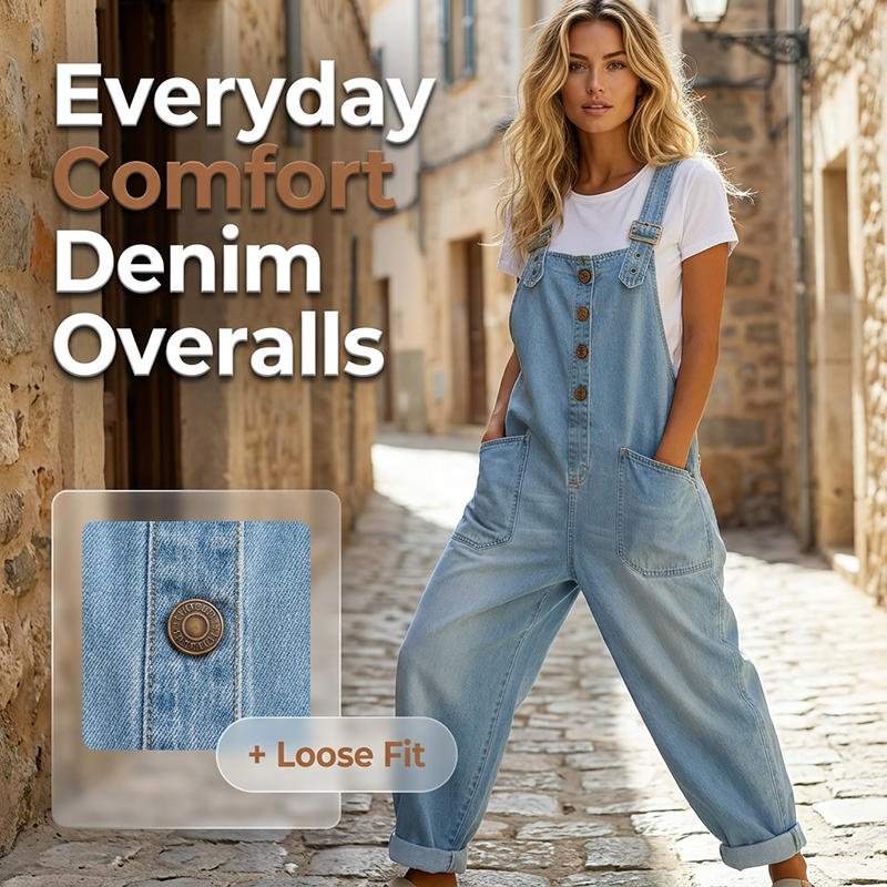 Loose-fitting denim dungarees for women with pockets