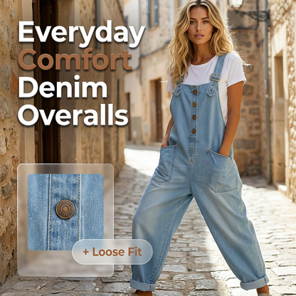 Loose-fitting denim dungarees for women with pockets