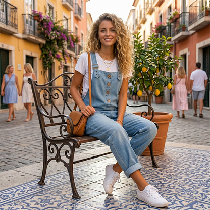 Loose-fitting denim dungarees for women with pockets