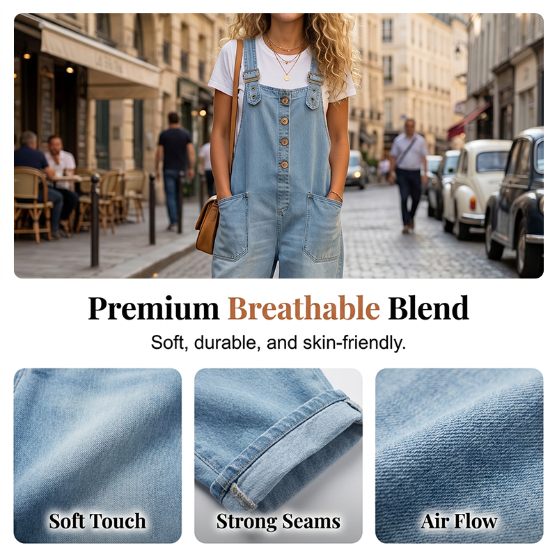Loose-fitting denim dungarees for women with pockets