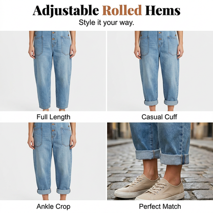 Loose-fitting denim dungarees for women with pockets