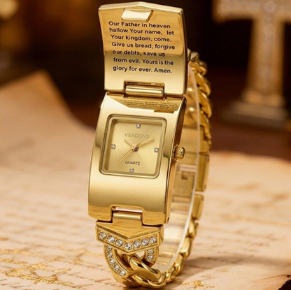 Vintage diamond-set ladies’ quartz watch/bracelet watch—featuring a cross-shaped clasp