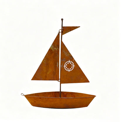⛵🌱 Rustic Sailboat Metal Planter – Handcrafted, weather-resistant & perfect for succulents, herbs or flowers – charming garden or shelf decor 🏡