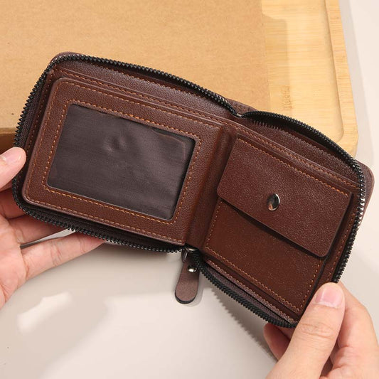 🔥🎉 Men's PU Leather Zip-Around Bifold Wallet