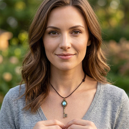 🗝️ Heart Guardian Witch Key Necklace – Set with Moonstone🌙