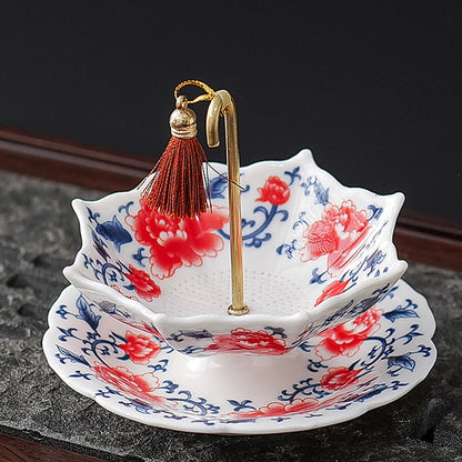 🍵 Traditionally Fired Blue-and-White Porcelain Tea Strainer Set