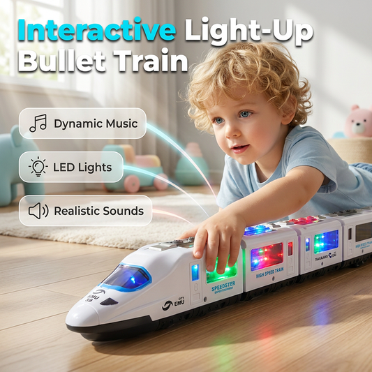 🚄✨ Electric Bullet Train Toy – Light-Up, Bump & Go, with Music 🎵