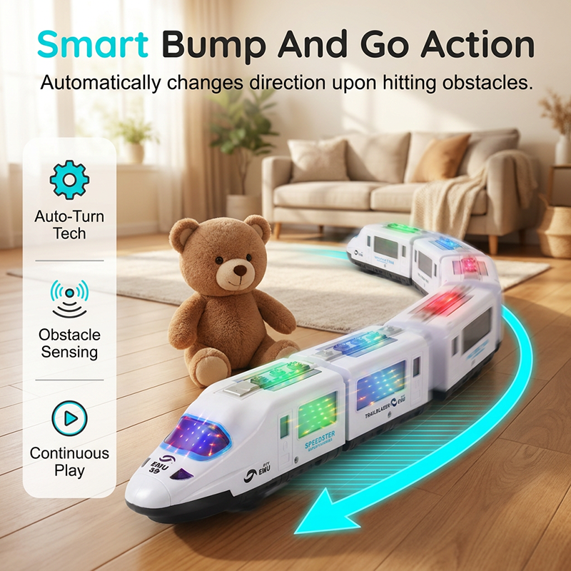 🚄✨ Electric Bullet Train Toy – Light-Up, Bump & Go, with Music 🎵