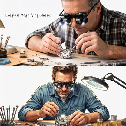 🔬✨ Precision LED Magnifier Glasses – Interchangeable Lenses, Dual LED, Hands-Free 💡